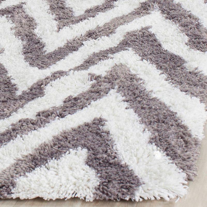 Ivory and Grey Chevron Hand-Tufted Shag Area Rug