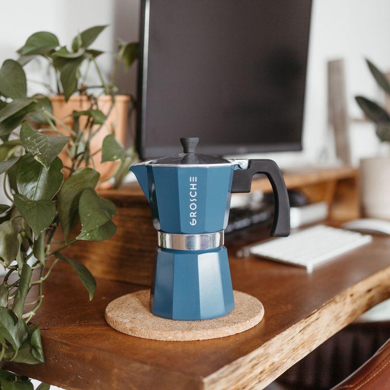 GROSCHE Milano Stovetop Espresso Maker Moka Pot 6 Espresso Cup size 9.3oz, Blue