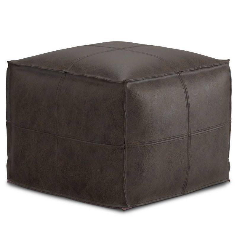 Erving Square Pouf Distressed Dark Brown - WyndenHall: Genuine Buffalo Leather, No Assembly Required, 250lb Capacity