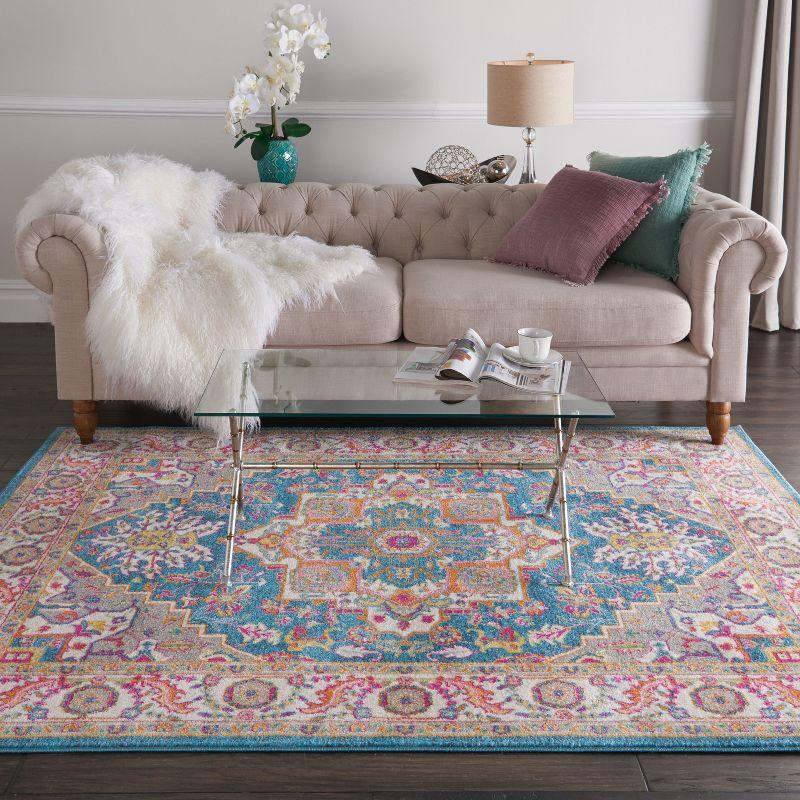 Nourison Passion Colorful Center Medallion Area Rug Teal Multicolor 5'3" x 7'3"