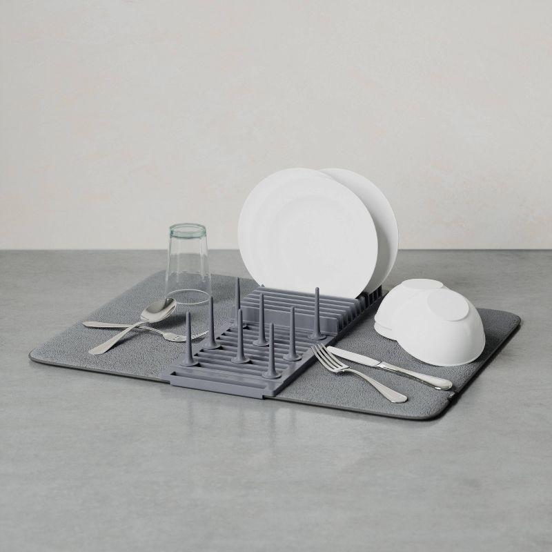 Charcoal Foldable Dish Drying Rack with Microfiber Mat