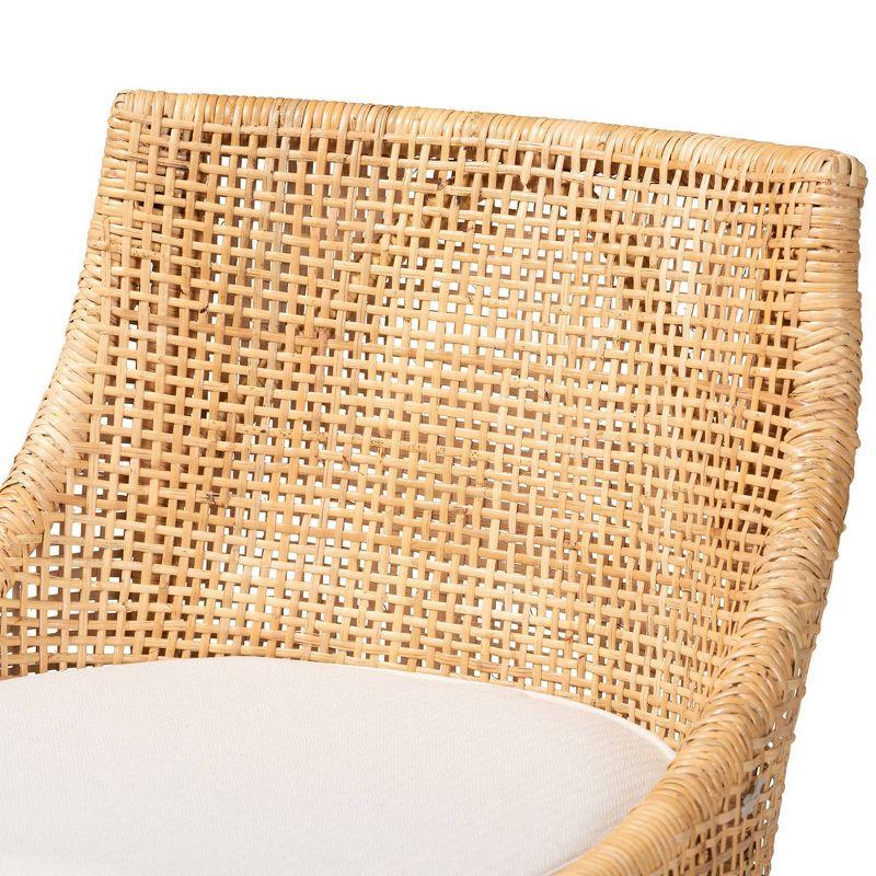 Bella Rattan Bar Stool Natural Brown/White - Baxton Studio: Bohemian Design, Foam Cushion, No Assembly Required