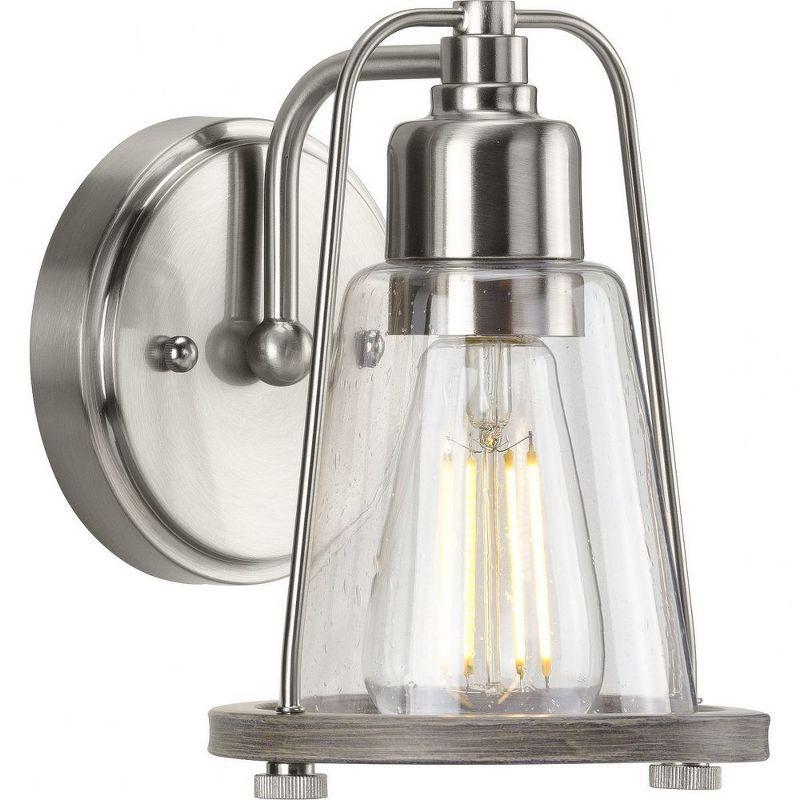 Progress Lighting Conway 1-Light Brushed Nickel Farmhouse Bath Vanity Light, Clear Seeded Glass Shade