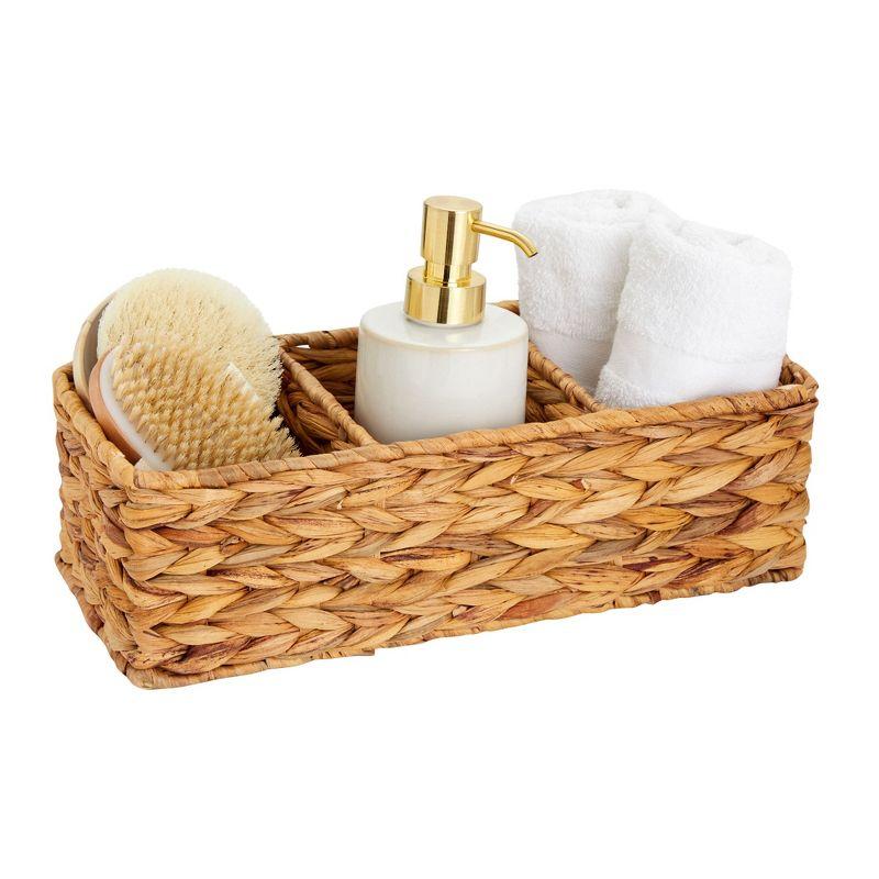 Farmlyn Creek 3-Section Wicker Baskets for Shelves, Water Hyacinth Storage Baskets for Bathroom Organizing, 2-Pack