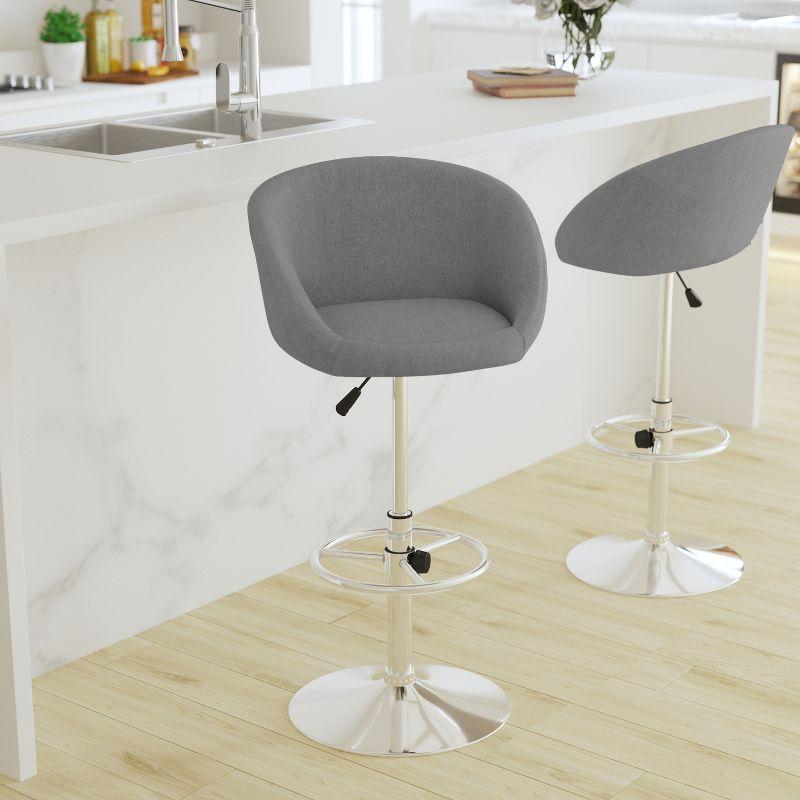 Merrick Lane Bucket Seat Bar and Dining Stool Modern Gray Fabric Stool with 360 Swivel, Adjustable Height and Chrome Footrest
