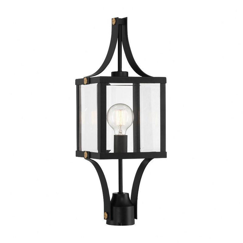 Raeburn Matte Black and Brass Outdoor Post Lantern with Clear Glass