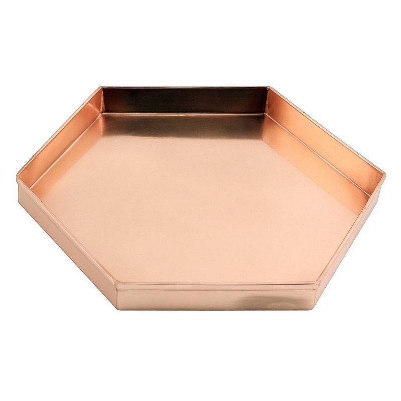 9" 3pc Decorative Hexagonal Stainless Steel Trays Copper Plated Finish - ACHLA Designs: Handmade, Rolled Edges, Indoor/Outdoor Use