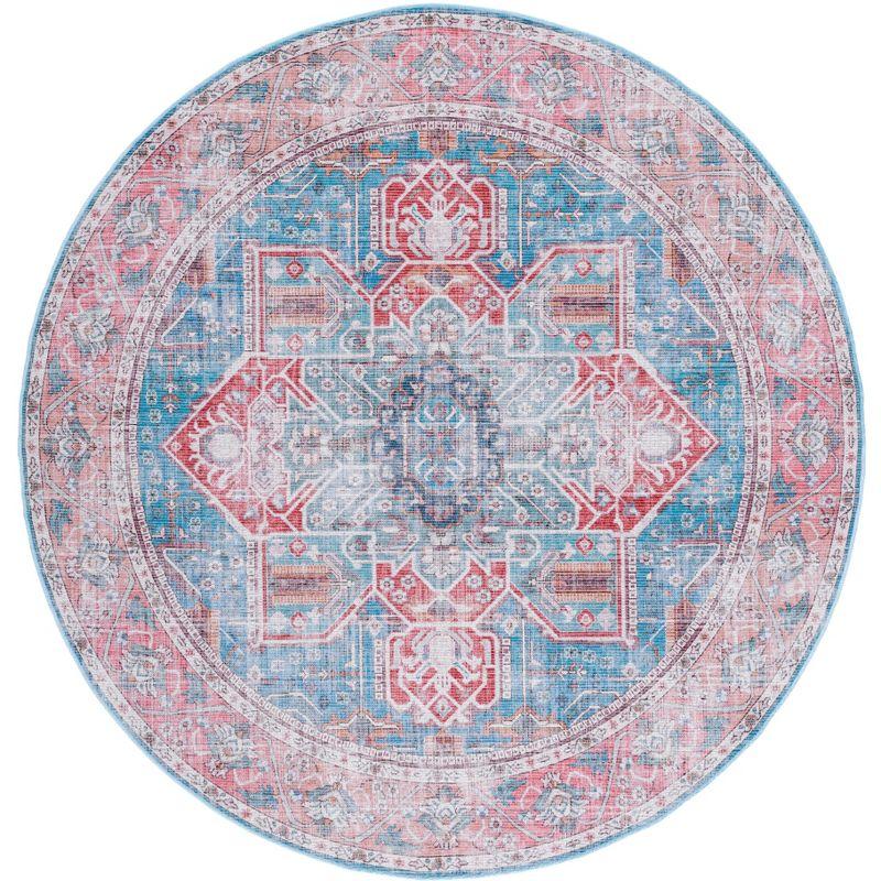 Serapi SEP582 Power Loomed Machine Washable Area Rug - Blue/Rust - 6'7" round - Safavieh.