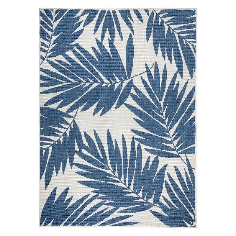 Blue and White Floral Synthetic Reversible 5' x 7' Area Rug