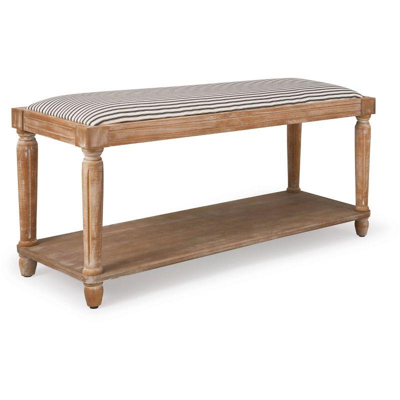 Distressed Natural Cottage-Style Upholstered Bench with Storage