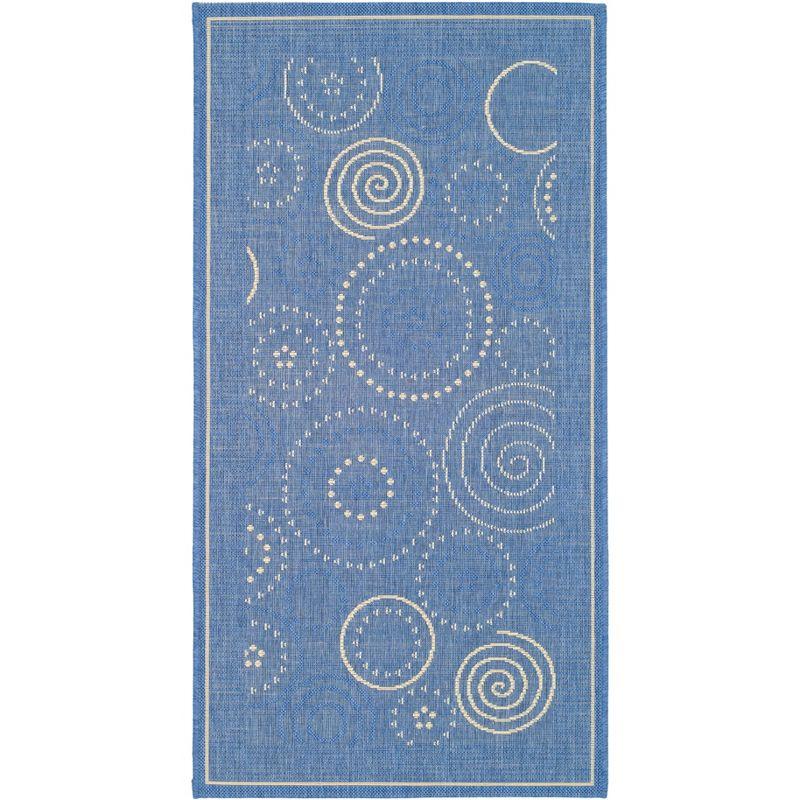 Blue Geometric Patterned Synthetic Outdoor Area Rug