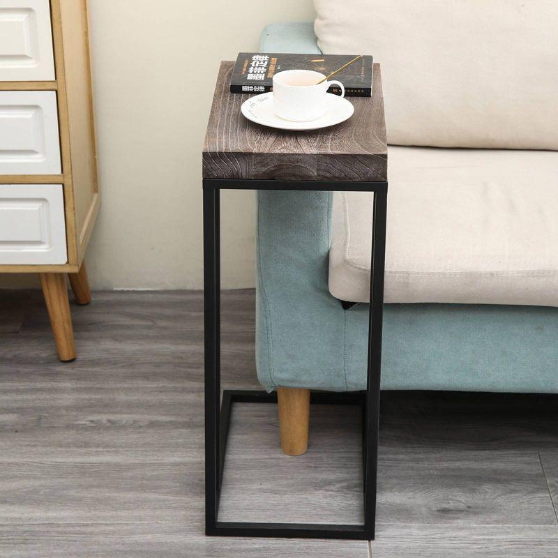 Breeze Casual C Shaped End Table Metal Frame Rustic Brown - Proman Products: Slide Under Sofa, Snack & Lamp Stand