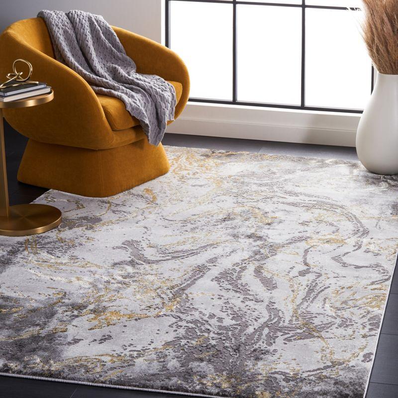 Elysian Abstract Swirl 9' x 12' Gray and Gold Synthetic Area Rug