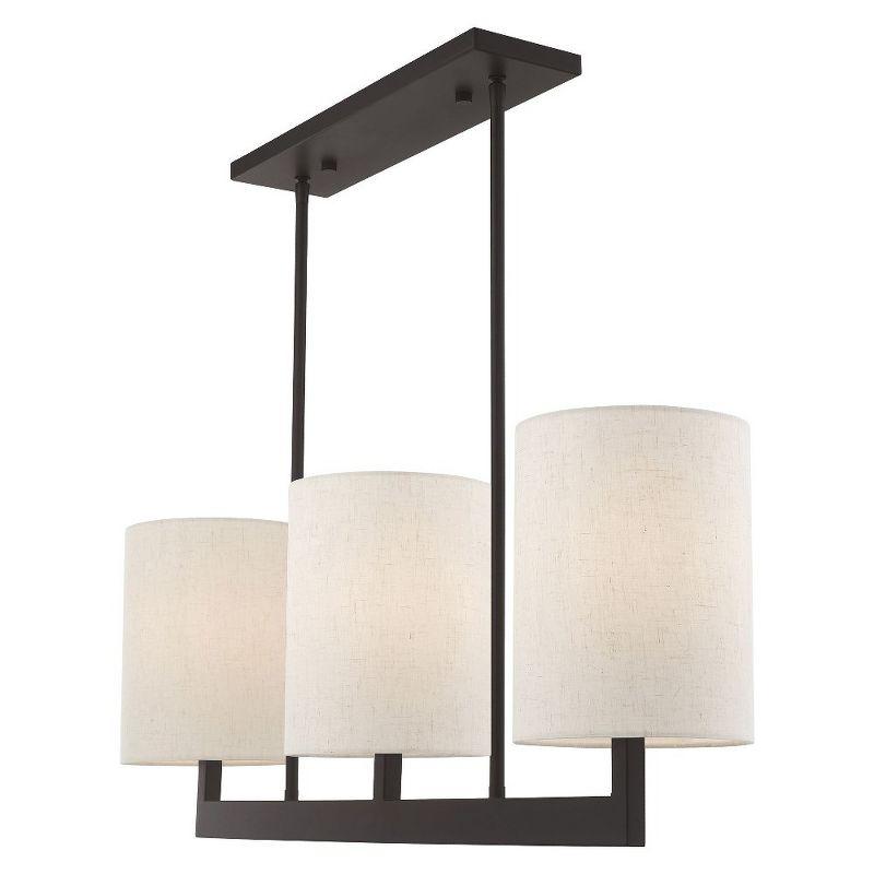 Bronze Steel 3-Light Linear Chandelier with Drum Shades