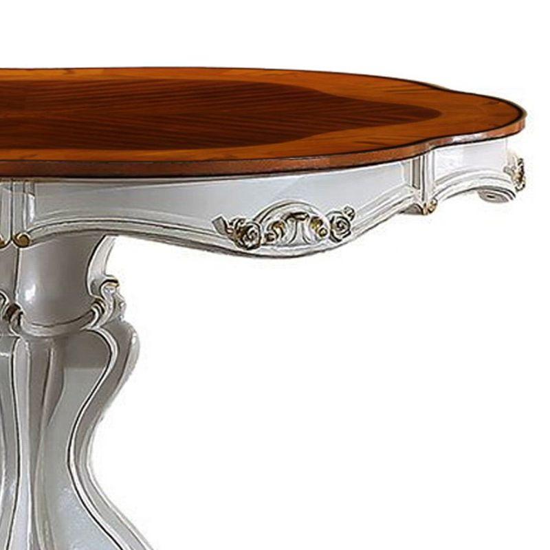48" Picardy Accent Table Antique Pearl & Cherry Oak - Acme Furniture: Carved Details, Round Shape