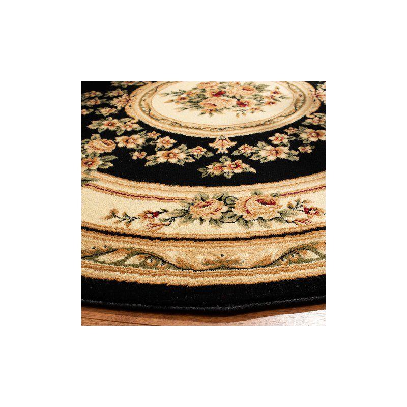 Lyndhurst LNH218 Power Loomed Area Rug - Black/Ivory - 8' Round - Safavieh