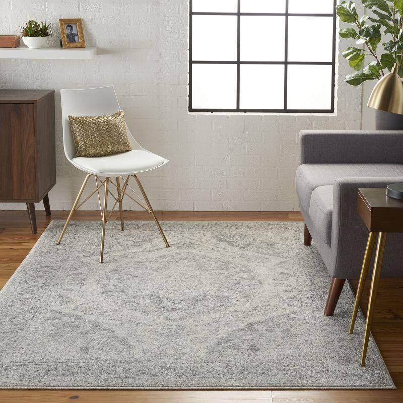 Ivory and Grey Synthetic Rectangular 4' x 6' Area Rug