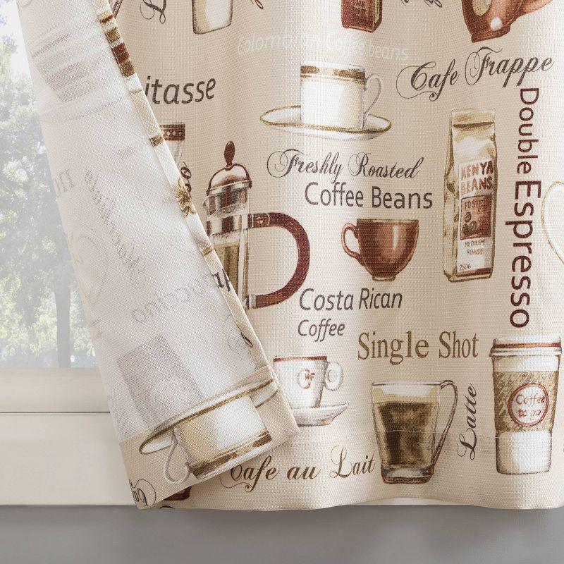 Ivory Coffee Shop Print Semi-Sheer Rod Pocket Kitchen Curtain Set