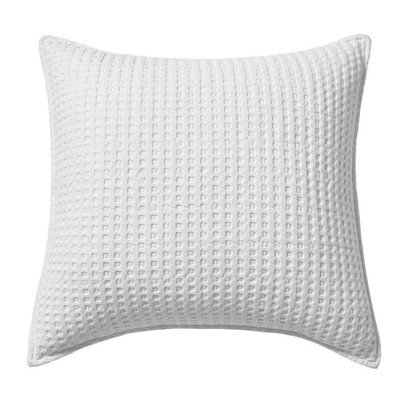 Bright White Cotton Waffle Square Decorative Pillow 20x20