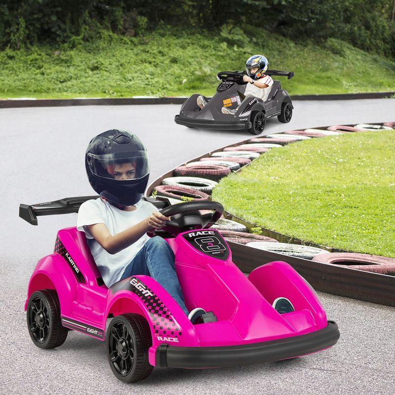 Costway 6V Electric Go Kart for Kids Electric Ride On Car w/ 2.4G Remote Control w/Soft Start Sound and Music Function Pink
