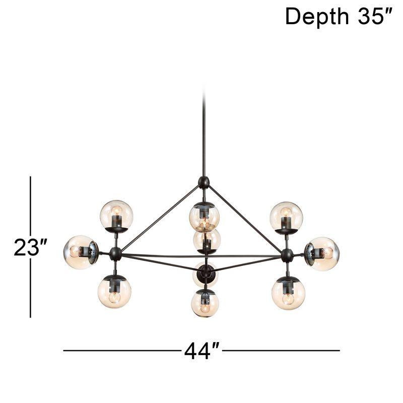 Possini Euro Design Gable Black Large Chandelier 41 1/2" Wide Mid Century Modern Cognac Glass Shade 10-Light Fixture for Dining Room Kitchen Island