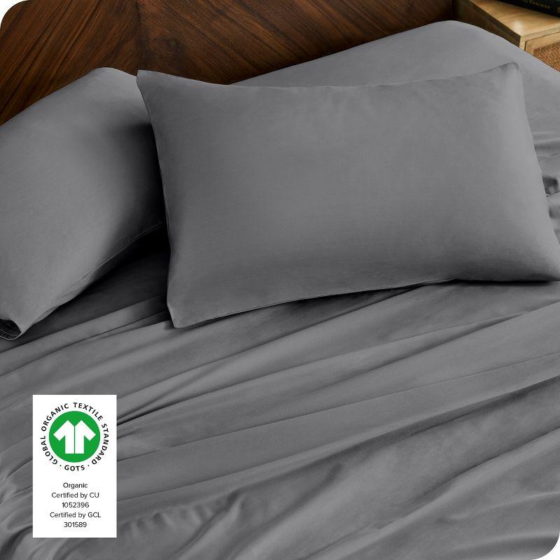 400 Thread Count Organic Cotton Sateen Grey 4 Piece Full Bed Sheet Set by Bare Home