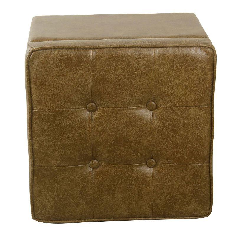 Square Tufted Faux Leather Storage Ottoman Brown - HomePop