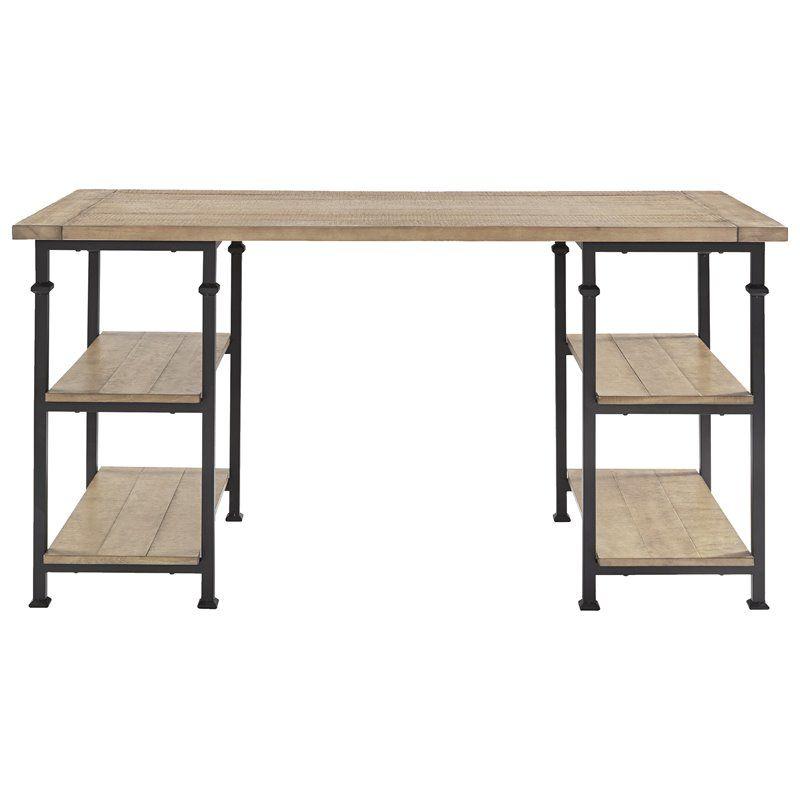 Industrial Black and Brown Wood Writing Desk with Shelves