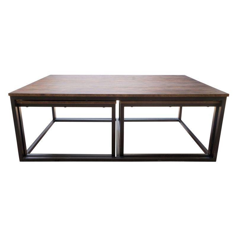 54" Wide Arcadia Acacia Wood Coffee Table with Nesting Tables Antiqued Mocha - Alaterre Furniture