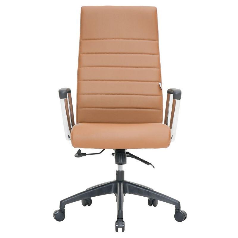 LeisureMod Hilton High-Back Adjustable Office Conference Chair Upholstered in Leather with Steel Frame in Light Brown