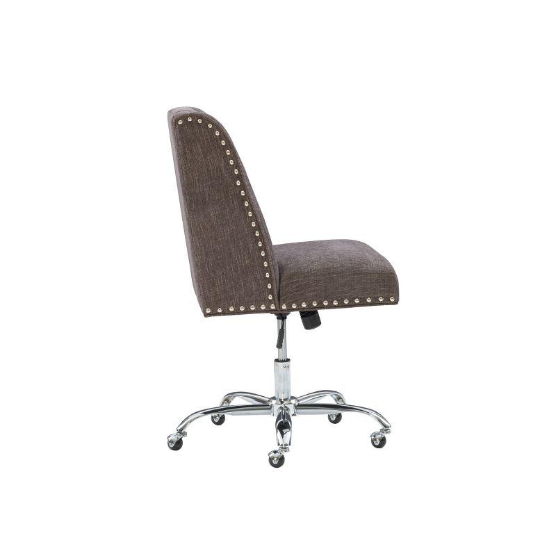 Elegant Dark Gray Fabric Swivel Office Chair with Wood Accents