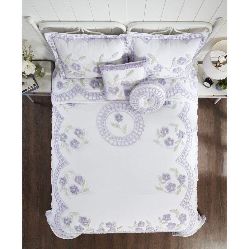 Lavender Floral Cotton Chenille Tufted Full Bedspread Set