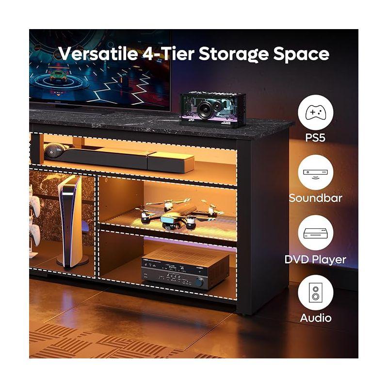 Bestier 70" Gaming Entertainment Center for TV up to 75" LED TV Stand for PS5 Tall TV Console with Shelves Black Marble