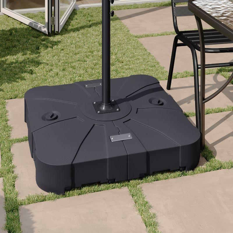 Flash Furniture Hank Heavy Duty Weather-Resistant Universal Offset Umbrella Base with Grooved Handles and Built-In Wheels in Black