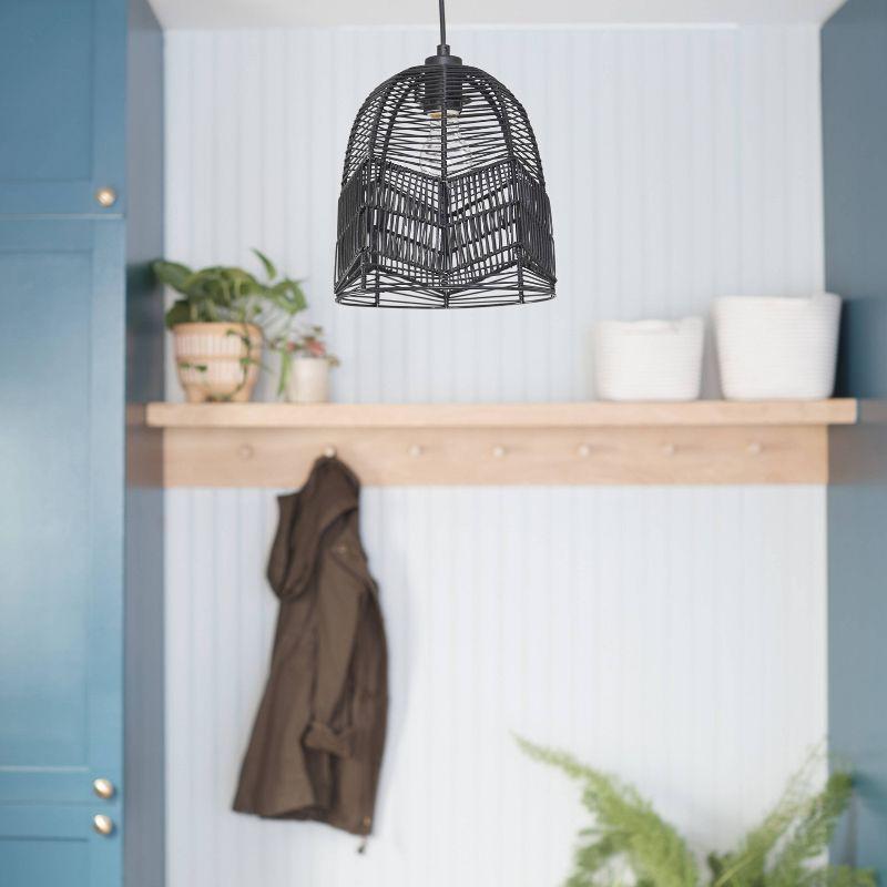 10"W Amher 1-Light Black Rattan Pendant Light