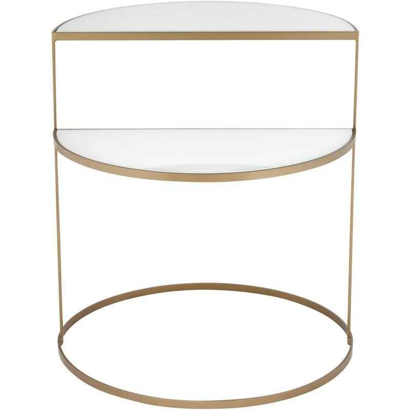 Kensington Hill Danica Modern Metal Accent Side End Table 25" x 22 1/4" Gold 2-Tier Half-Moon White Tempered Glass for Living Room Bedroom Bedside