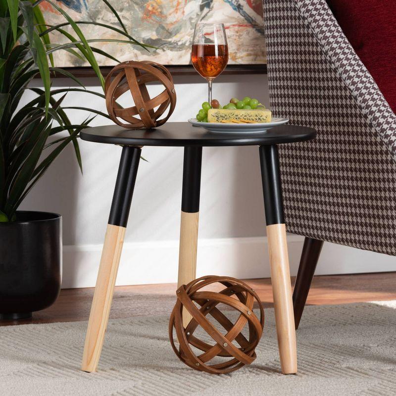 Round Black and Pine Wood Coffee Table