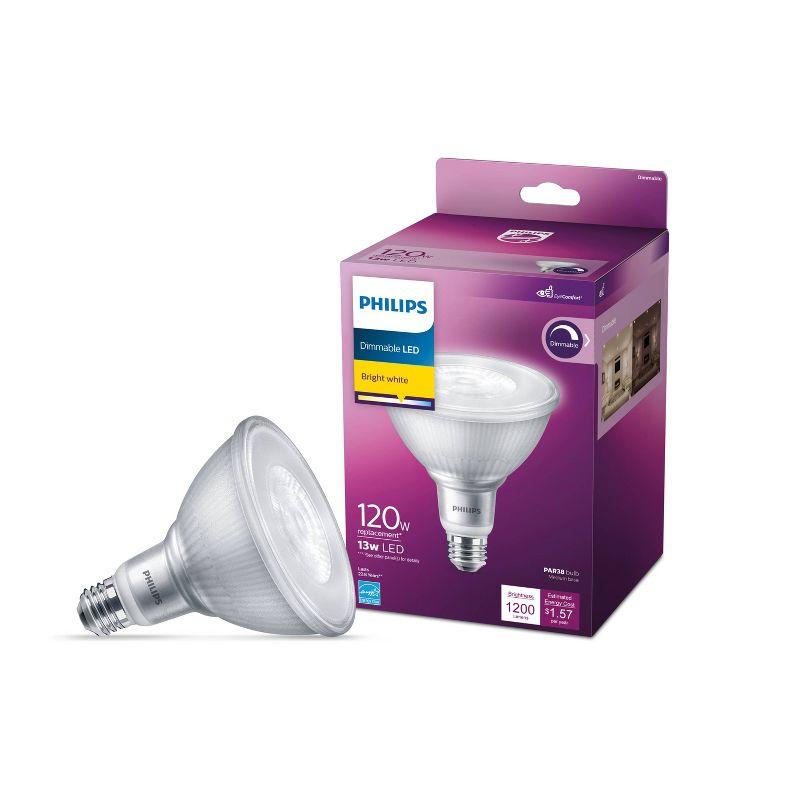 Philips LED 120W Bright White PAR38 1P: Dimmable Outdoor Flood Light Bulb, 120V, Energy Star Certified, 3000K, E26 Base