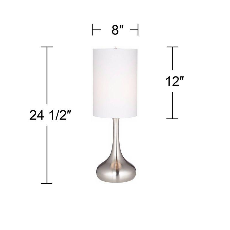 360 Lighting Modern Table Lamps 24.5" High Set of 2 Brushed Steel Droplet White Cylinder Shade for Living Room Family Bedroom Bedside Office