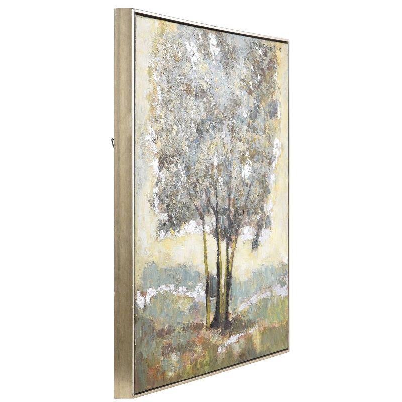 Stand Strong Hand Painted Oil on Stretched Canvas with Silver Leaf Green Trees Framed Wall Art Brown - StyleCraft