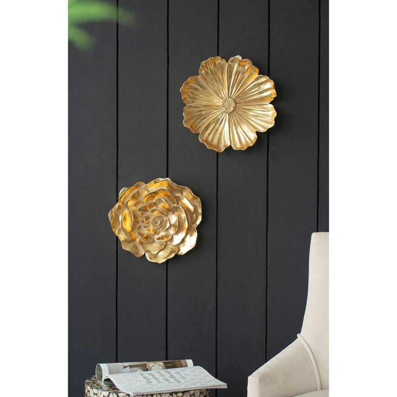 Set of 2 Floral Wall Accents Gold - A&B Home: Resin Botanical Art, Modern Decor with Hanging Loops