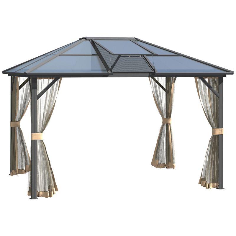 Outsunny 10' x 12' Hardtop Gazebo Canopy with Polycarbonate Roof, Top Vent and Aluminum Frame