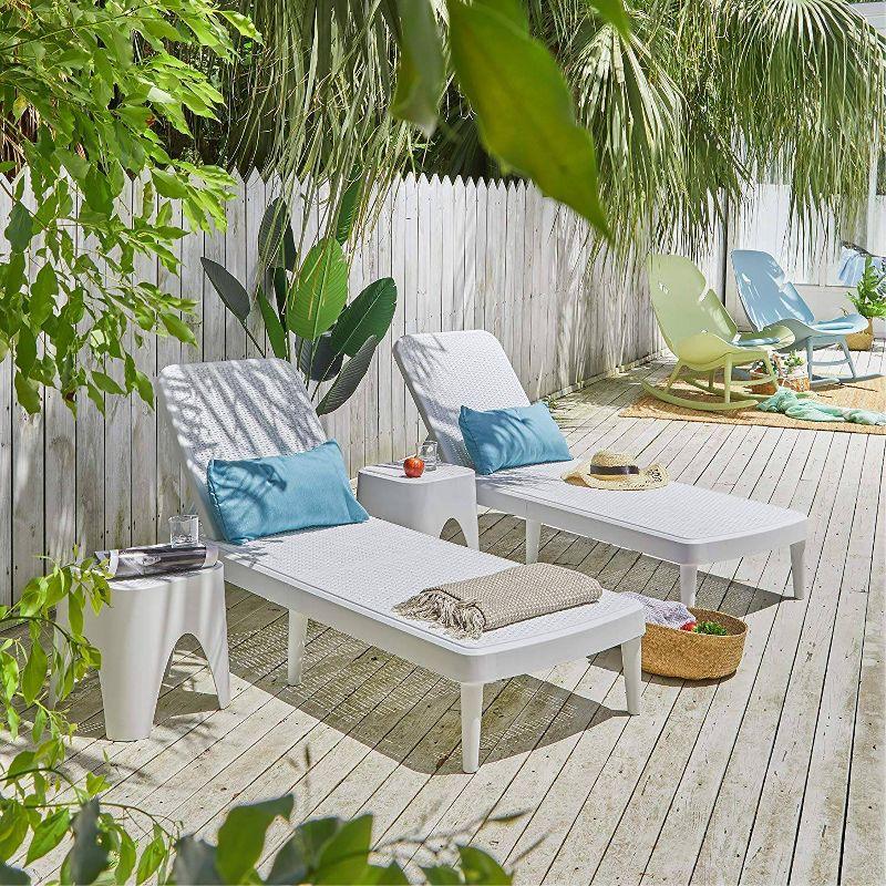 Tahiti Rattan Chaise Lounge - White - Lagoon: Resin Adjustable Back, Mold & UV Resistant Patio Lounger