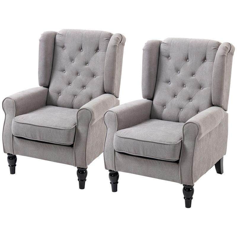 HOMCOM Button-Tufted Accent Chair with High Wingback, Rounded Cushioned Armrests and Thick Padded Seat, Set of 2, Gray