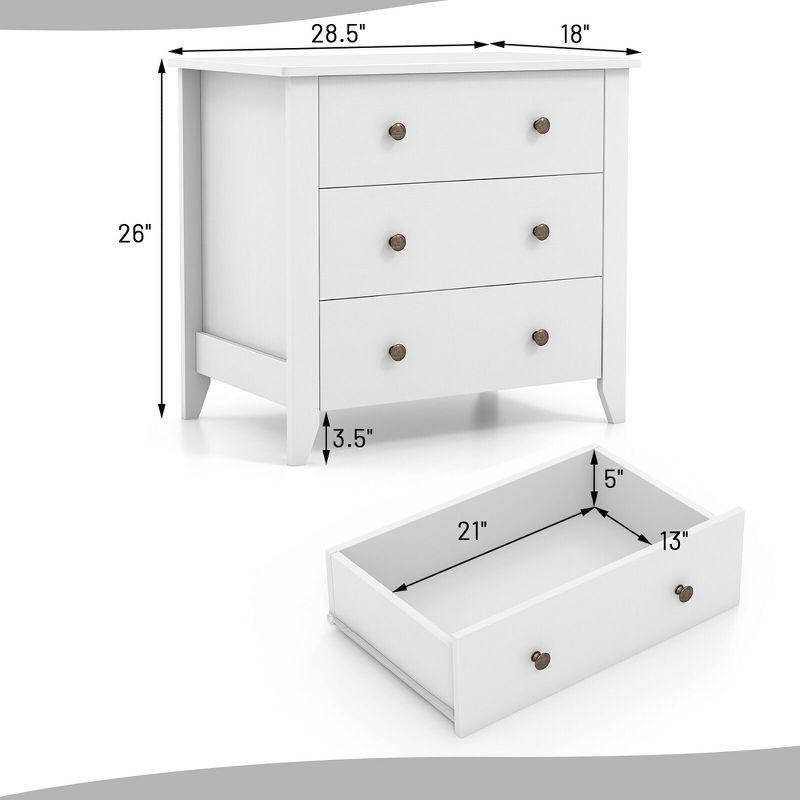 Tangkula 3 Drawer Dresser Chest of Drawers Bedside Table for Living Room Bedroom White