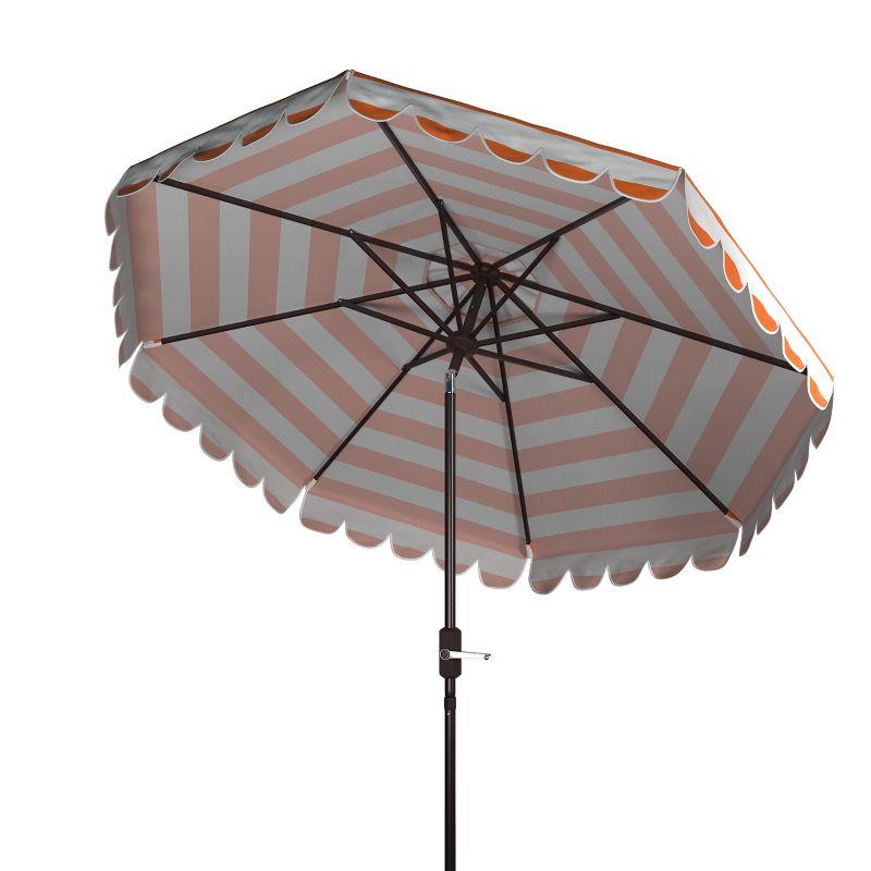 Maui Single Scallop Striped 9Ft Crank Push Button Tilt Umbrella - PAT8011 - Orange - Safavieh