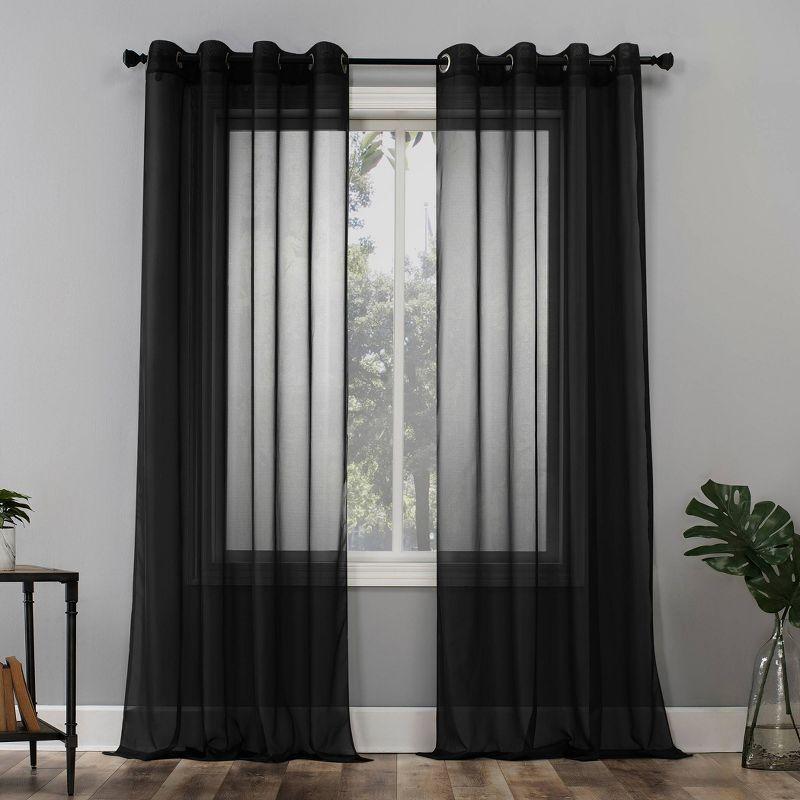 Black Sheer Polyester Grommet Window Panel