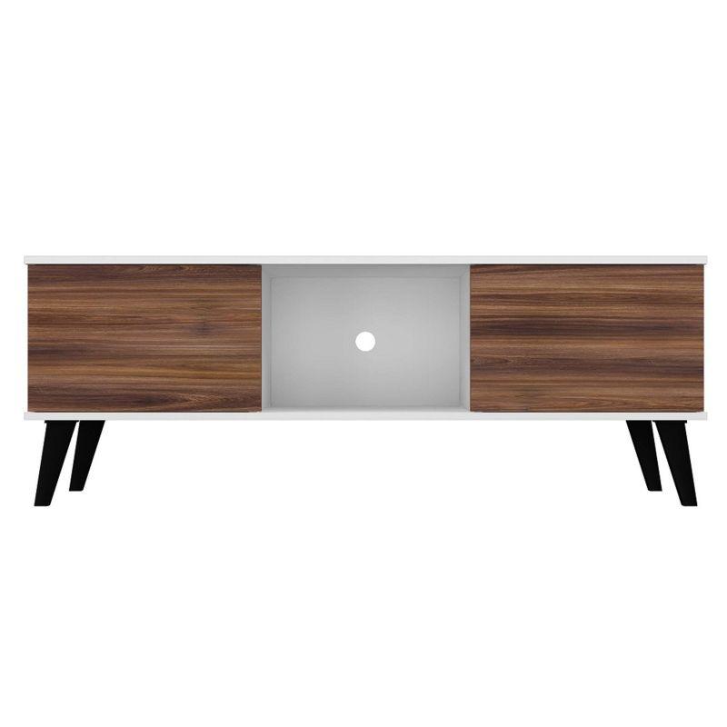 Doyers TV Stand for TVs up to 50" White/Brown - Manhattan Comfort: Media Entertainment Center with Open Shelves