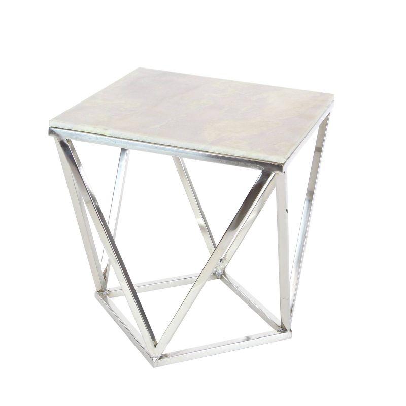 Modern Marble and Stainless Steel Accent Table Silver - Olivia & May: No Assembly, Chic Square Design