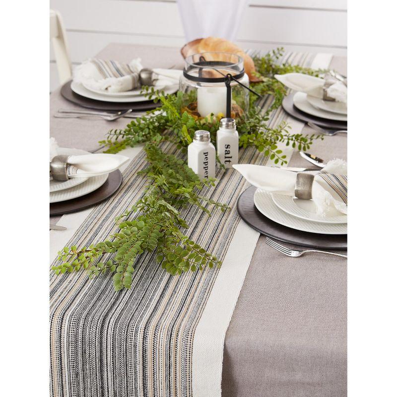 Design Imports  Black Striped Fringe Ribbed Table Runner 14X72